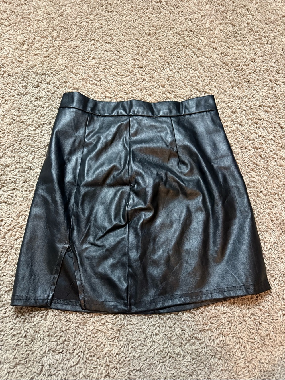Faux Leather Black Mini Skirt with Front Slit